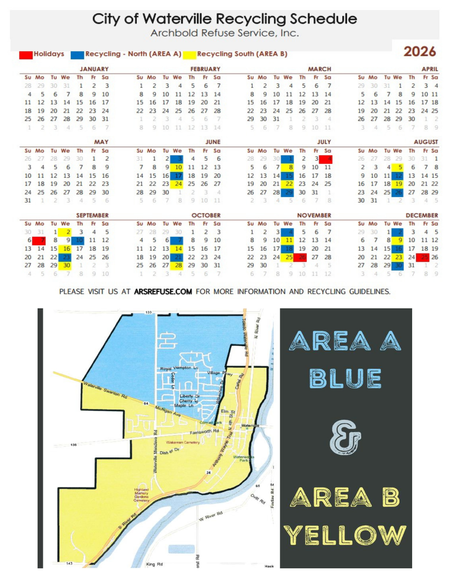 City of Waterville map showing blue and yellow sections